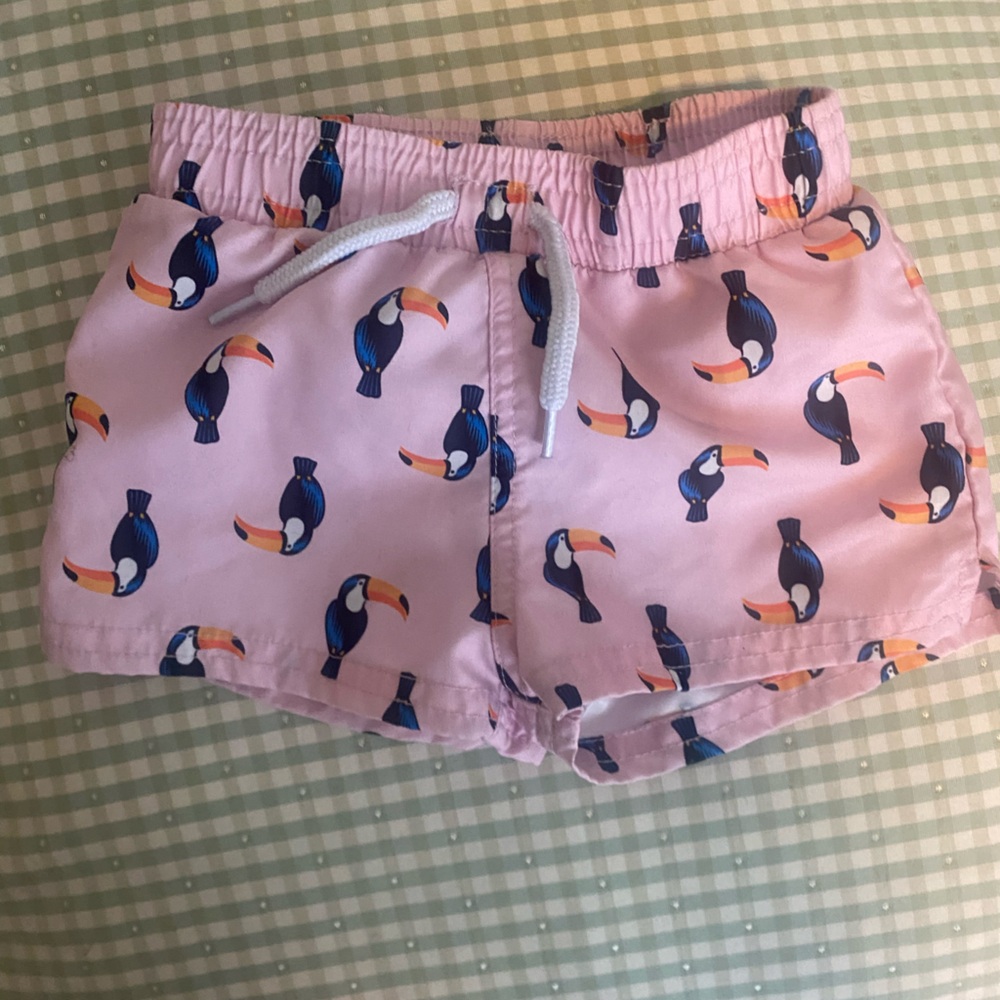 Pink Toucan Print Baby Swim Shorts